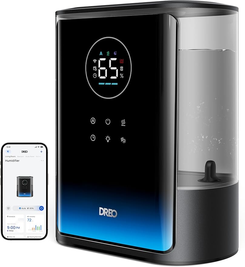 Dreo 8L Smart Humidifiers for Bedroom 600ftยฒ, 80H Runtime Warm&Cool Supersized Mist Humidifier for Large Room Indoor, Quiet Whole House humidifier for Baby, Plants, with Alexa/Google, Black, HM717S