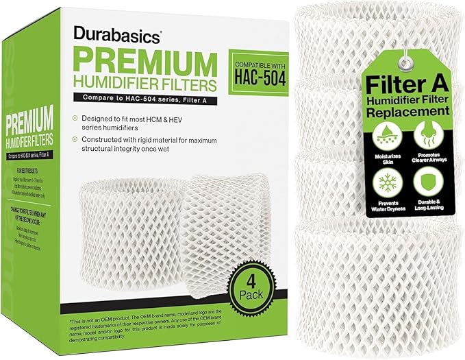 Durabasics 4 Pack of Premium Humidifier Filters Compatible with Honeywell Humidifier Filters HAC-504, HAC-504AW & Honeywell Filter A | Replacement for HCM 350 Filters & Cool Mist Humidifiers