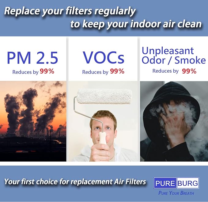 PUREBURG Replacement Filter Compatible with CLEVAST CL-AP220 AP220 Air Purifier,2-Pack H13 HEPA Activated Carbon 2-in-1 3-Stage Filtration Air Clean Dust VOCs
