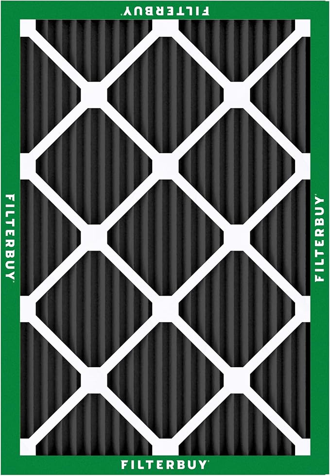 Filterbuy 12x18x1 Air Filter MERV 8 (MPR 700) Odor Eliminator Replacement (4-Pack), Electrostatic Pleated HVAC AC Furnace Filters w/Activated Carbon, Made in USA (Actual Size: 11.50 x 17.50 x 0.75)