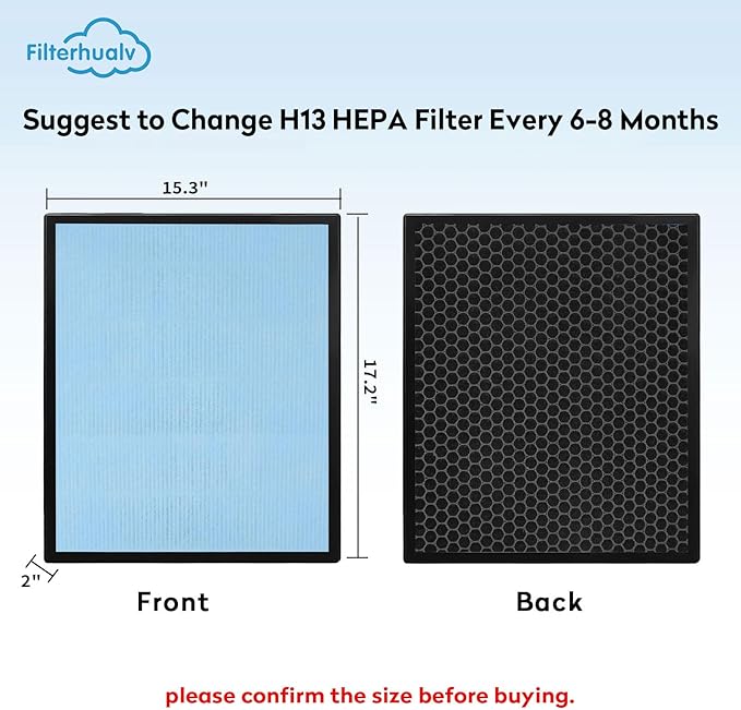 2 Pack HEPA 550 Filter, HEPA& Activated Carbon Filter Replacement Compatible with AlorAir CleanShield HEPA 550 Air Scrubber (17.2"×15.3"×2")