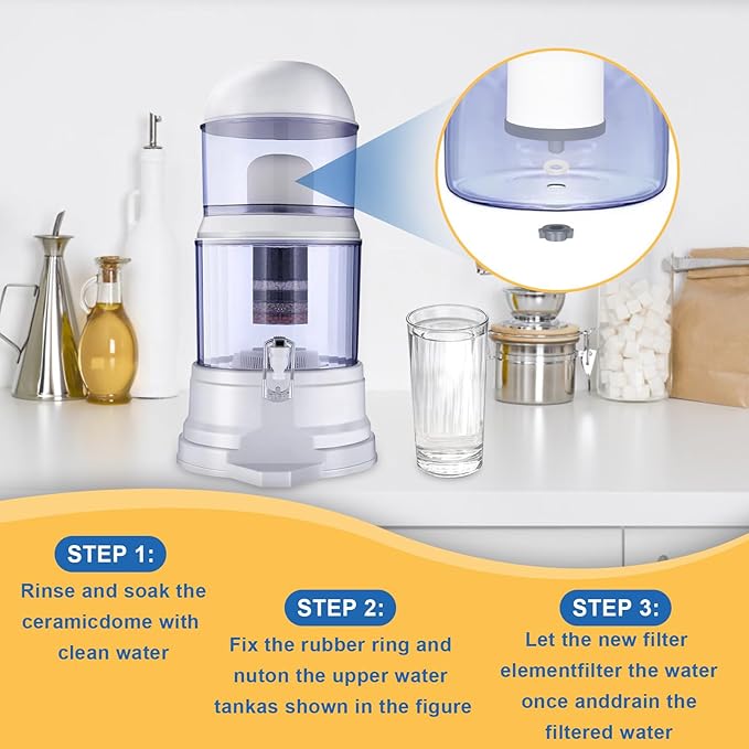 Replacement Ceramic Dome Water Filter with Coconut Shell Activated Carbon, 0.2 to 0.5 micron for Countertop Water Filter System 4PACK