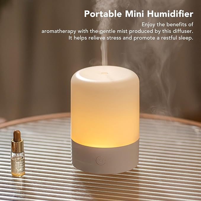 Portable Mini Humidifiers, Desktop Air Humidifier 120ml Cool Mist Humidifier Quiet USB Humidifiers with Night Light for Home