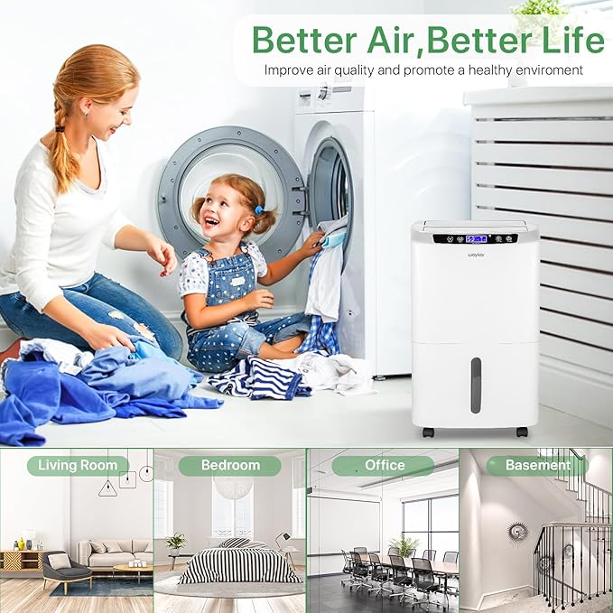 Waykar 2000 Sq. Ft Dehumidifier for Basement, Smart Compressor 34 Pints Dehumidifiers for home with Drain Hose and Water Tank.