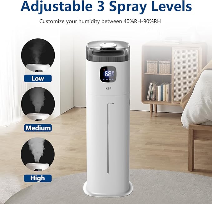 Large Humidifier for Bedroom, 9L/2.5Gallon Ultrasonic Cool Mist Humidifier with Humidistat, 360°Nozzle, 350ML/H Big Mist Level, Suitable for Kids Room Livingroom Yoga Office Plant,White