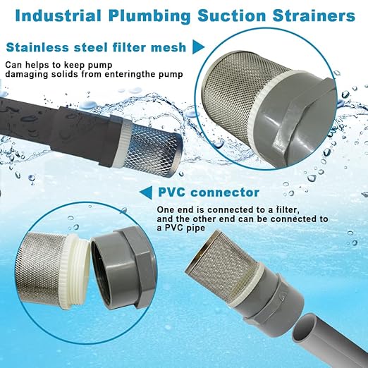 1 inch Stainless Steel Filter Cover Connected to 1 inch/DN25 Grey PVC Filter Water Pipe, Vent Cap Suction Strainers Used to Remove Debris and Reduce Solid Entry(1pcs)