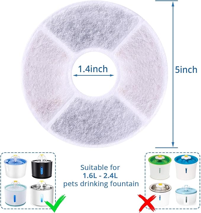 RBAYSALE Cat Water Fountain Filters 12 Pack Cat Fountain Filter Replacement, 3 Triple Filtration System, Activated Carbon Filters for 84oz/2.5L Automatic Cat Fountain