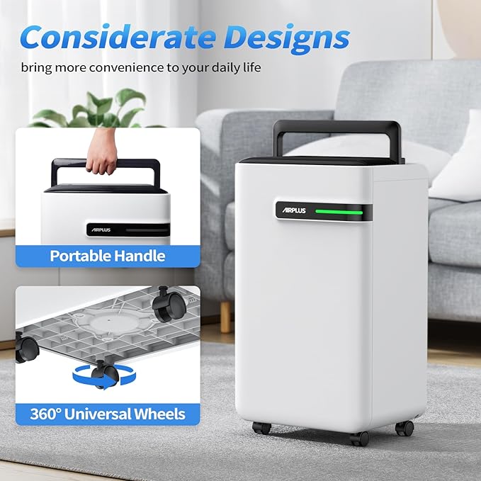 AIRPLUS Dehumidifier for Basement - 4,500 Sq. Ft. 70 Pints, Multifunctional Dehumidifier with Drain Hose & Auto Shut-Off Function, Powerful Dehumidifiers for Home(AP2103)