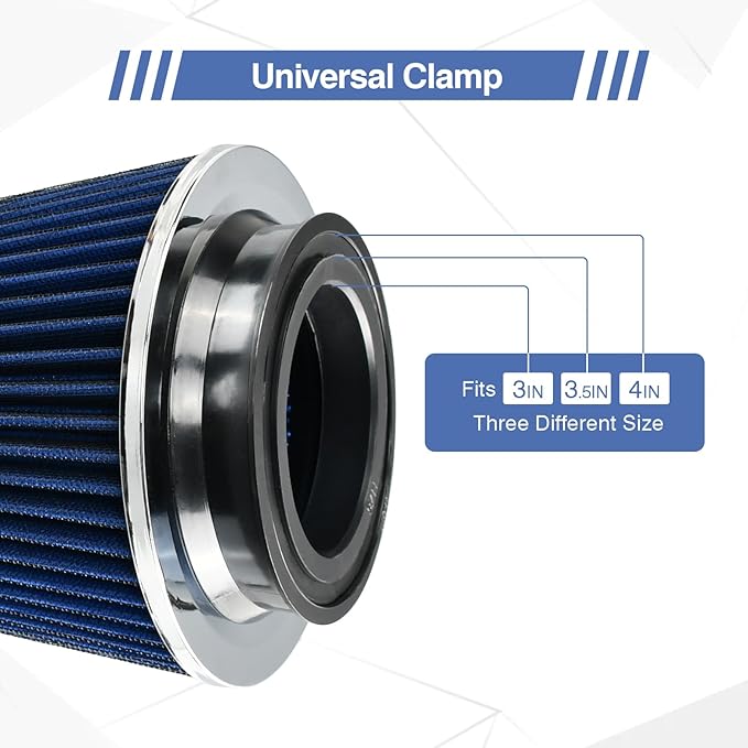 Universal Clamp On Air Intake Filter fits 3 In /3.5 In /4 In Three Different Size, Cone Air Intake Filter(Blue)