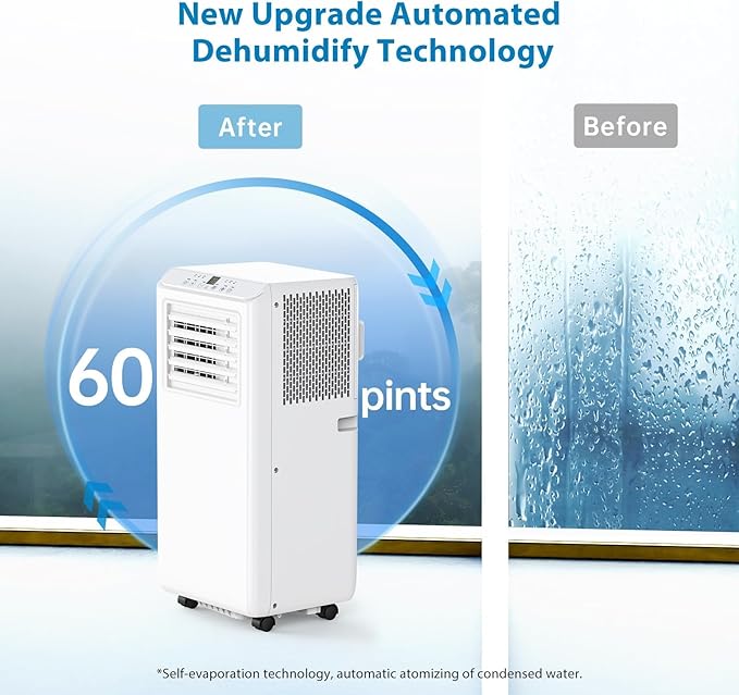 10,000 BTU Portable Air Conditioner for Rooms Up to 450 Sq.Ft, 3-In-1 Cooling, Dehumidifier & Fan with Remote, Ultra-Quiet 45dB, 24H Timer, Energy-Efficient & Easy-Move Design, White