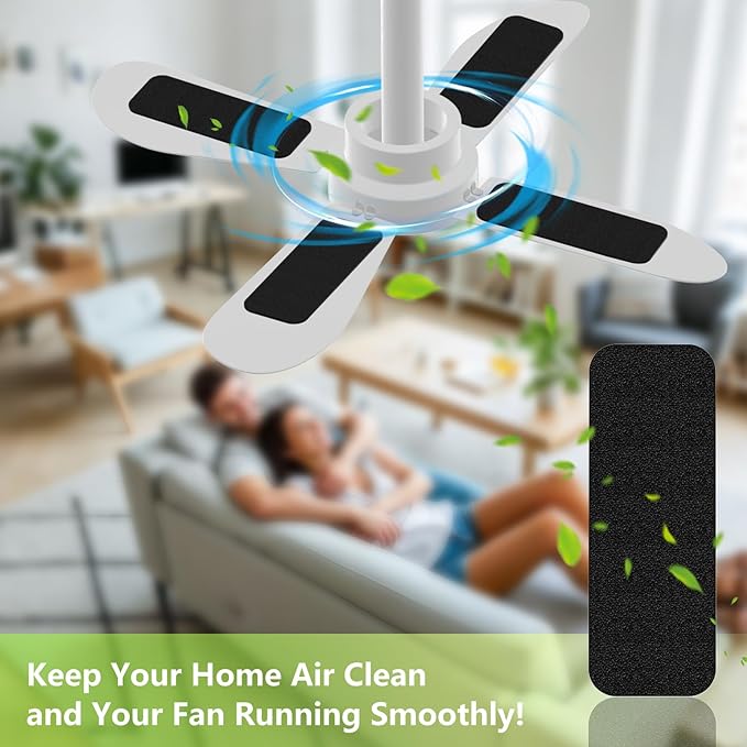 FINGUOLA 10 Pack Ceiling Fan Filters for Blades, Activated Coconut Carbon Fan Filter for Ceiling Fan, Easy-Stick Universal Air Filter for Common Household Contaminants