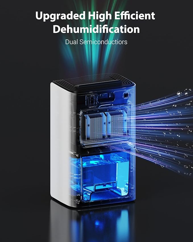 Dehumidifiers for Home, 850 sq.ft 95oz Dehumidifier with Drain Hose Timer Sleep Mode Auto-Off 7 Colors Light, Dehumidifier for Bedroom Bathroom Basements RV White