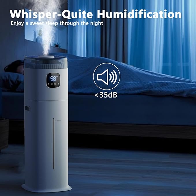 Large Humidifier for Bedroom, 9L/2.5Gallon Ultrasonic Cool Mist Humidifier with Humidistat, 360°Nozzle, 350ML/H Big Mist Level, Suitable for Kids Room Livingroom Yoga Office Plant,White