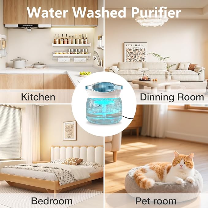Water Air Purifiers for Home, Air Washer Aroma Diffuser, Air Filter Washer Humidifier, Essential Oils Aroma Fresher With LED Night light for Office, Bedroom,Small Air Cleaner For Smoke and Pets