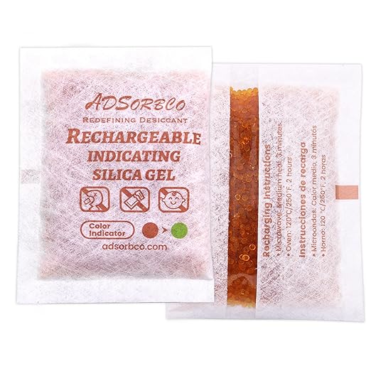 Adsorbco Rechargeable Desiccant, Indicating Silica Gel Packets, Moisture Absorbers for Storage, Gun Safe Dehumidifiers (15, 30g)