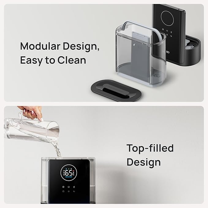 Dreo 8L Smart Humidifiers for Bedroom 600ftยฒ, 80H Runtime Warm&Cool Supersized Mist Humidifier for Large Room Indoor, Quiet Whole House humidifier for Baby, Plants, with Alexa/Google, Black, HM717S