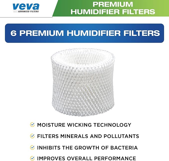 VEVA 6-Pack Premium Humidifier Filters - Replacement for HW Filter C, HC-888, HC-888N - Compatible with Cool Moisture Evaporative Humidifiers & HCM-890 Series