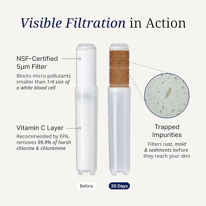 SecondShower Hand Clinically Proven Filtered Shower Head for Skin Health, High Pressure Handheld with NSF Certified Filtration for Hard Water, Natural Vitamin C Shower Filter (Pure Silver)