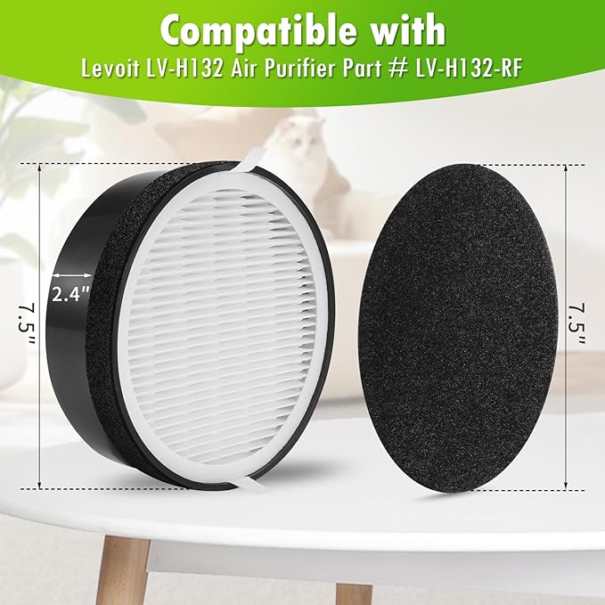 DerBlue 4 PACK Replacement Filter Compatible with LEVOIT LV-H-132 Air Puri-fier,Activated Carbon Filters Set,Part # LV-H-132-RF
