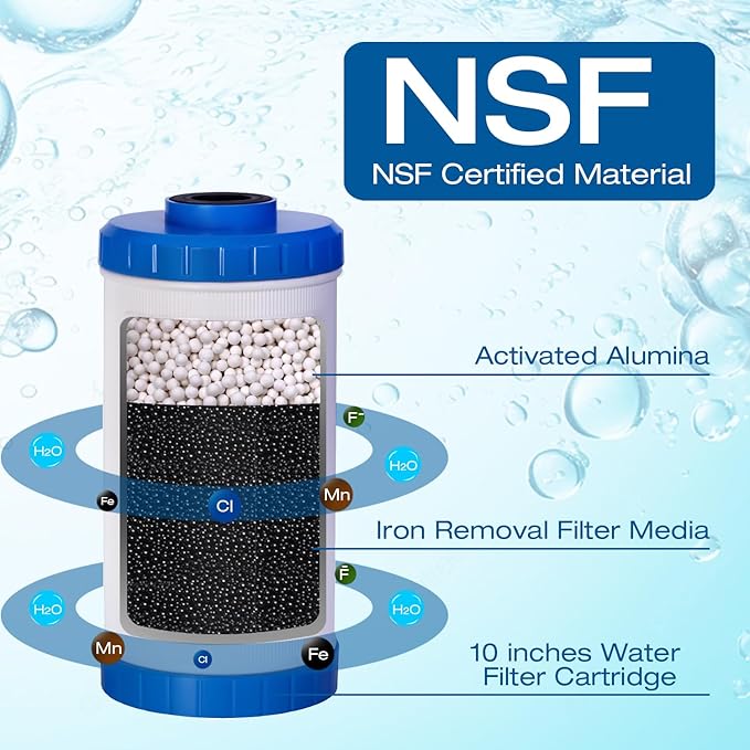 H&G Lifestyles Whole House Water Filter for Well Water,Reduce Iron Manganese Fluoride GAC KDF Water Filer Cartridge, Chlorine Odor Heavy Metal Lead, Replacement for Any 10" x 4.5" Water Filter System