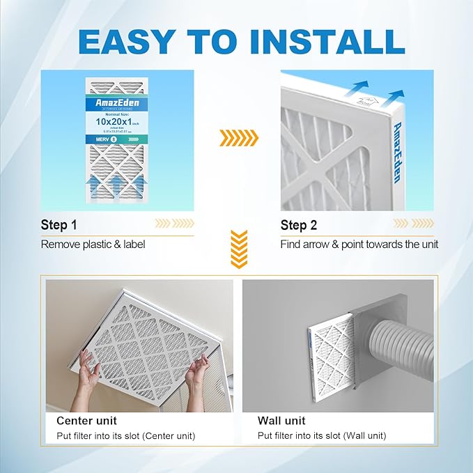 10x20x1 Air Filter MERV 8 (4-Pack) MPR 600 FPR 5 HVAC AC Furnace Pleated Filters for Home Dust Defense Replacement (Actual Size: 9.81x19.81x0.81 Inches)