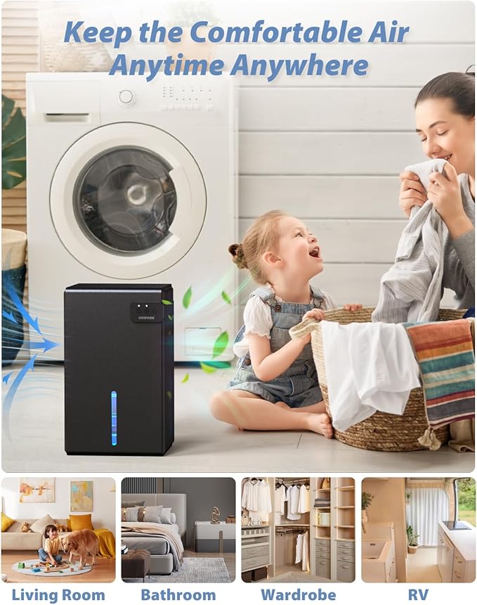 Dehumidifier, 95 OZ Dehumidifiers for Home (800 sq.ft), Quiet Small Dehumidifiers for Bedroom Bathroom Basements Closet RV, Auto Shut Off, Two Working Models and 7 Colors LED(Black)