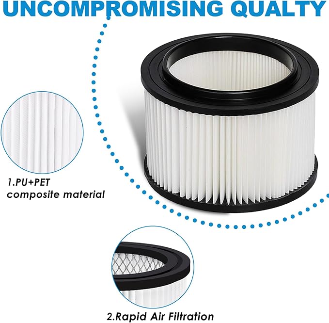 1 Pack 17810 Filter and 2 Pack Foam Filter Replacement for Craftsman Shop Vac Filter 9-17810 for 3 to 4 Gallon General Purpose Vacuums