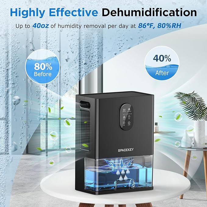 Dehumidifier, 106 OZ Water Tank (1000 sq.ft) Dehumidifiers for Home, Quiet Dehumidifier for Bathroom Bedroom Basement RV with Timer Setting, Auto Shut Off, 7 Colors LED Light, Sleep Modes, Black