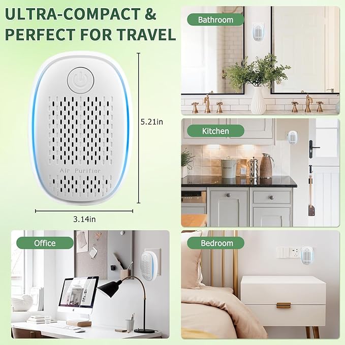Air Ionizers HEPA Filter/Plug In Air Purifier for Home, Negative Ion Filtration System for Bathroom,Bedroom, Office, Kitchen, Mini Air Cleaner, Portable Air Filter (White) (1)