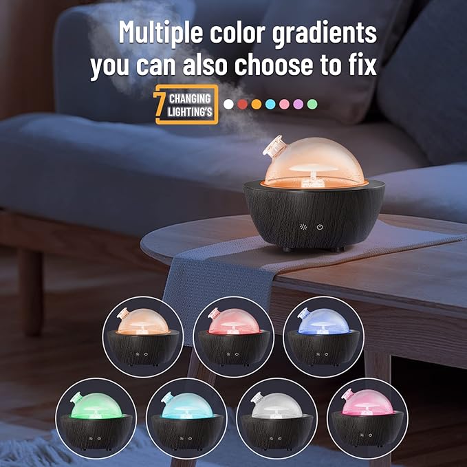 Glass Essential Oil Diffusers ,280ml Aromatherapy Diffuser for Essential Oils Large Room, BPA-Free Cool Mist Humidifier with 7 Colors Lights Auto Off for for Office, Home, Yoga, Spa