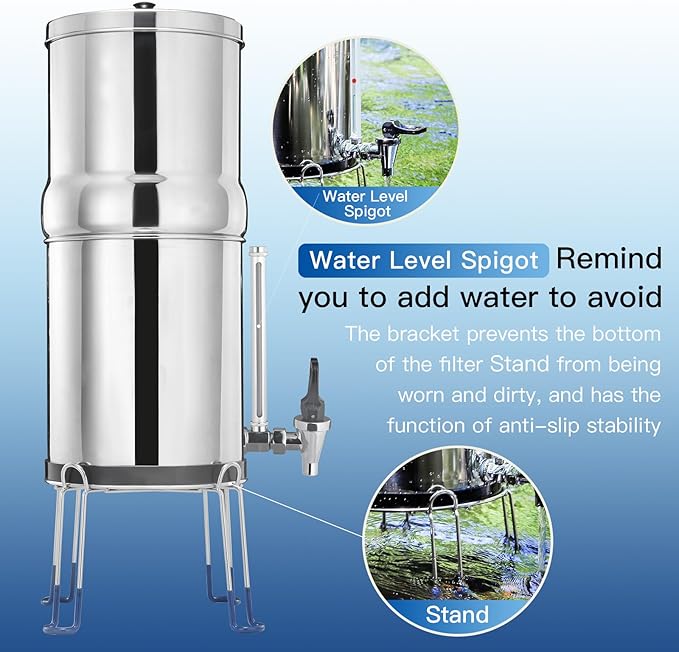 Gravity-Fed Water Filter System 2.25 Gallon with 2 Upgraded Ceramics Fluoride and Arsenic Reduction Elements, Metal Water Level Spigot, Countertop System, Reduces Fluoride and Chlorine