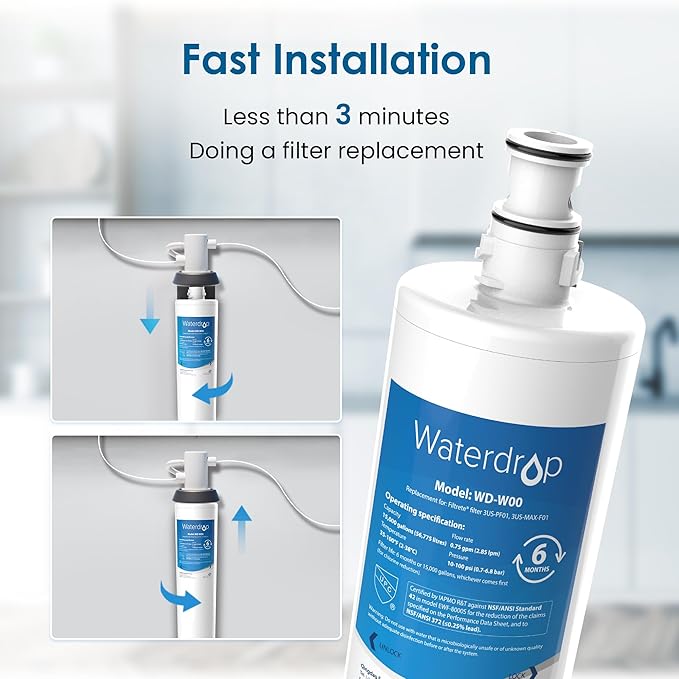 Waterdrop 3US-MAX-F01 Replacement Filter, Replacement for Filtrete® 3US-PF01, 3US-PS01, Maximum 3US-MAX-S01, Aqua-Pure C-Cyst-FF, Manitowoc K-00337, K-00338, NSF/ANSI 42 Certified, Pack of 2
