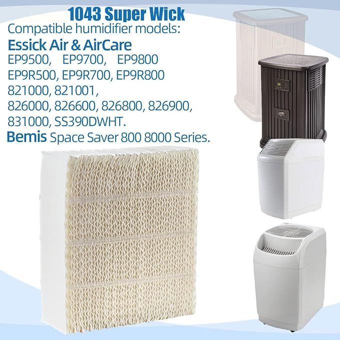 Alocs 1043 Humidifier Wick Filter Replacement for Essick Air AIRCARE EP9500, EP9700, EP9800, EP9R500, EP9R800, 831000, 826800, 826000, 821000 and Bemis Space Saver 800 8000 Series Humidifiers, 2 Pack