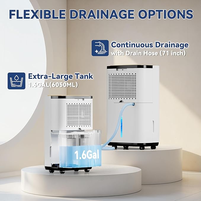 4500 Sq.Ft Dehumidifier for Basement with Drain Hose, 50 Pint Large Best Compressor Dehumidifiers for Home or Garage, Continuous Dehumidifying Features Humidity Display, 24H Timer and Child Lock