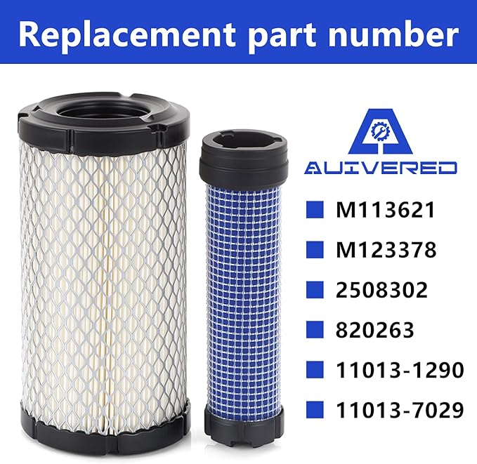 2 PCS M113621 M123378 Inner & Outer Air Filters Set - Fit for Fleetguard AF25550 Donaldson P822686 John Deere M123378 M113621 Kawasaki 11013-1290 11013-7029 11013-7048 6449 RS3715 46449