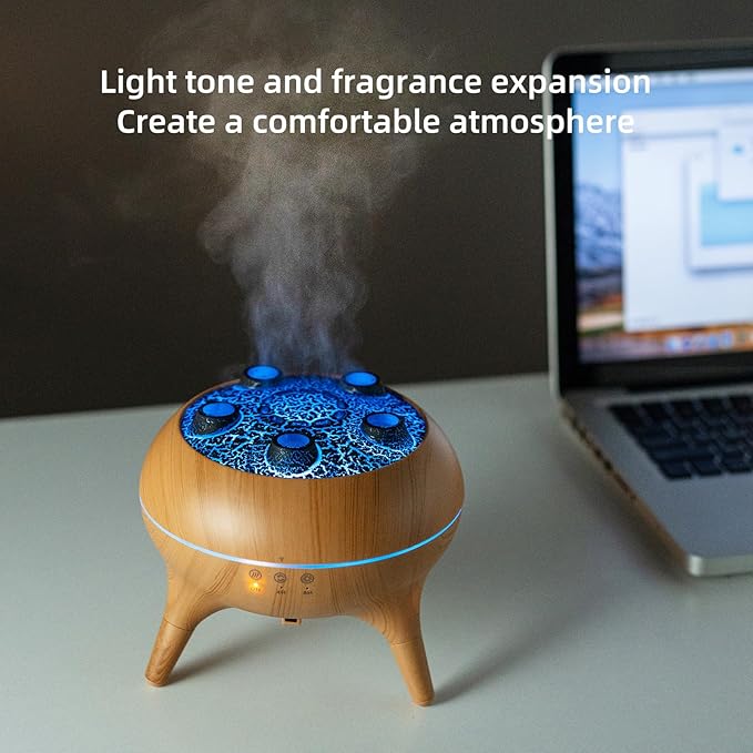 Essential Oil Diffuser 250ML,Jellyfish Diffuser Volcano Diffuser Air Humidifiers Sound Pickup Ultrasonic Aromatherapy Remote Control 7Color Lights for Home Bedroom Office Hotel (Wood Color)