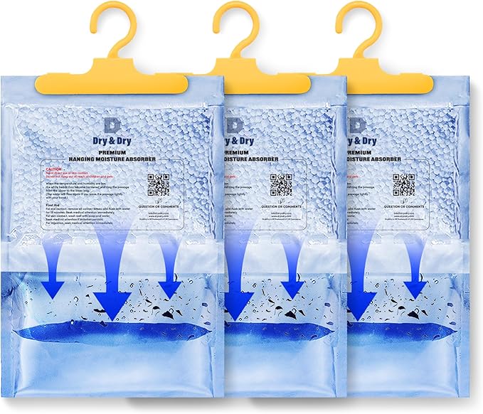 Dry & Dry Moisture Absorbers Dehumidifiers for Home, Basement, Bedroom, Small Dehumidifiers - Moisture Absorbers - Blue & White - 3 Packs (7 ounce/pack)