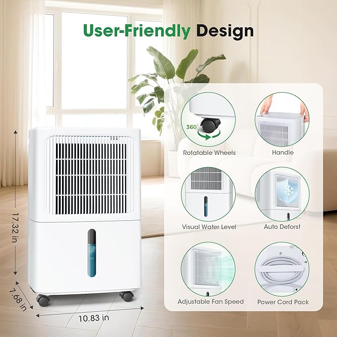 Dehumidifiers for Home with Drain Hose,55 OZ Water Tank, 2500 Sq.Ft 35 Pints Dehumidifiers for Basement, Bathroom, Bedroom, Three Modes, Smart Humidity Control, Dry Clothes, 24H Timer, White