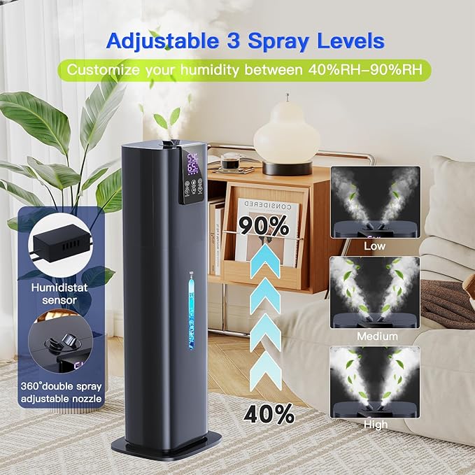 Smart Humidifiers Large Room Bedroom Home, 2.11Gal(8L) Quiet Top Fill Cool Mist Humidifier, Smart App & Remote Control, 3 Speed Humidifier with 360° Nozzle, Humidity Setting for Baby Office(Blue)