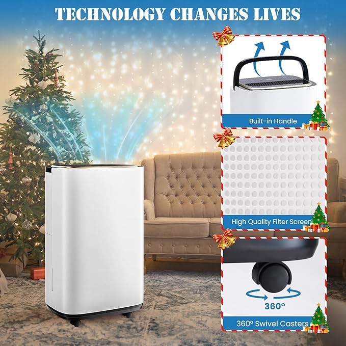 Sweetcrispy 4,500 Sq. Ft. Dehumidifier for Basement, 50 Pints Dehumidifiers for Home with Drain Hose, 1.58 Gallon Water Tank Portable Quiet Moisture Remover, Ideal for Whole House, Bedroom & Bathroom