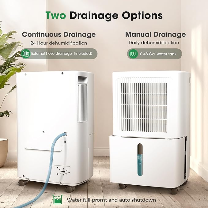 Dehumidifiers for Home with Drain Hose,55 OZ Water Tank, 2500 Sq.Ft 35 Pints Dehumidifiers for Basement, Bathroom, Bedroom, Three Modes, Smart Humidity Control, Dry Clothes, 24H Timer, White