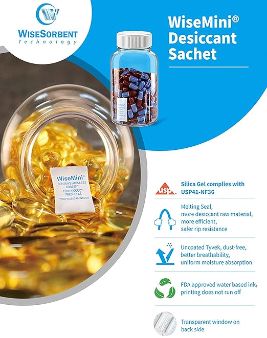 0.5 Gram 1500 Pack Silica Gel Packs, Dessicant Packets, Moisture Absorbers for Food Storage, Food Grade Desiccant Dehumidifiers, WiseMini