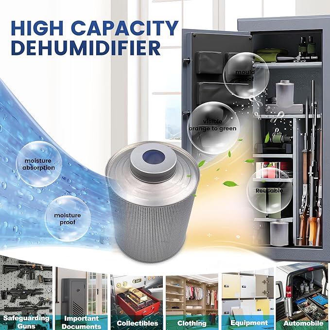 800 Gram Gun Safe Dehumidifier, 2 Pack of 1.77 LBS Rechargeable Dehumidifier Blue to Pink Silica Gel Desiccant Moisture Absorbers, Dehumidifiers for Room, Bedroom, Safe, Closet, Bathroom, Car