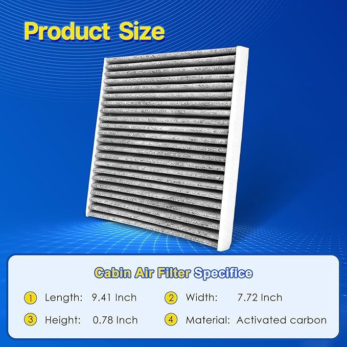 Cabin Air Filter for CF10728, Accent (2008-11), Elantra (2007-16), Elantra Coupe (2013-14), Elantra GT (2013-17), Forte (2014-18), Forte Koup (2014-16), Forte5 (2014-18)