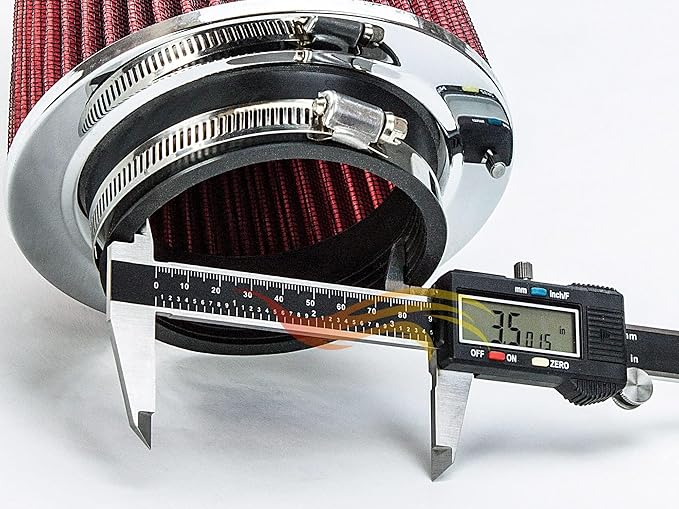 RED 3.5" 89 mm Inlet Truck Cold Air Cone Replacement Performance Washable Clamp-On Dry Air Filter (8" Tall)