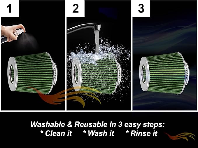 2.5" 63.5 mm Inlet Cold Air Cone Replacement Performance Washable Clamp-On Dry Air Filter