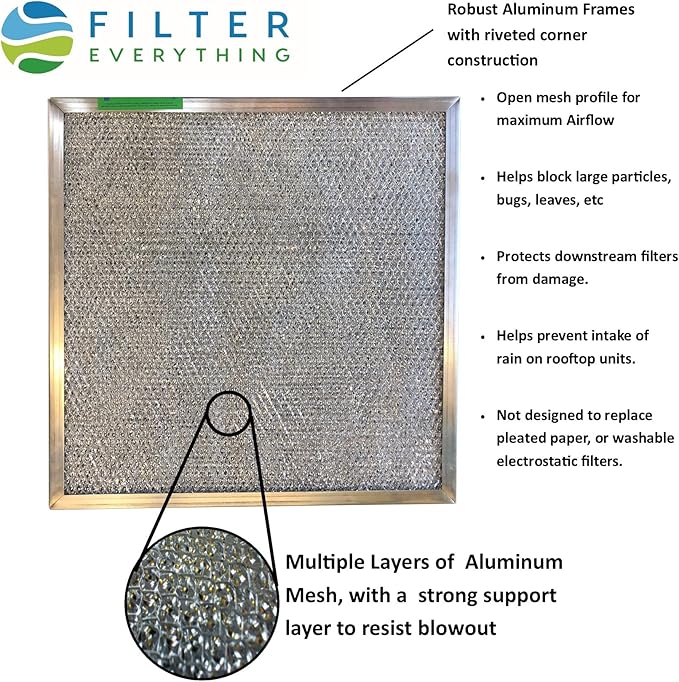 Filter Everything Washable Aluminum Air Filter – 12 x 24 x 1 – Permanent, Reusable HVAC Intake Filter – Heavy-Duty Expanded Aluminum Mesh – Pre-Filter for HEPA or Pleated Filters