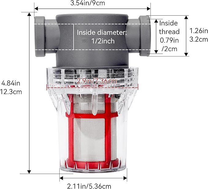 1/2'' Female NPT in-Line Strainer - Garden Hose Filter for High Pressure Washer, Sediment Filter with 200 Mesh Stainless Steel Screen (1/2'' 200 Mesh)