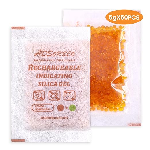 Adsorbco Rechargeable Desiccant, Indicating Silica Gel Packets, Moisture Absorbers for Storage, Gun Safe Dehumidifiers (100, 5g)
