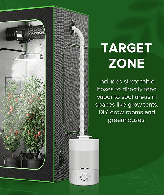 3L No Leak Plant Humidifiers for Grow Tent Greenhouse and Grow Room, Top-Fill, Auto Shut Off, with Extendable Targeting Hose Perfect for Indoor Plant Care and Humidity Control (Single Dual Fog Output)